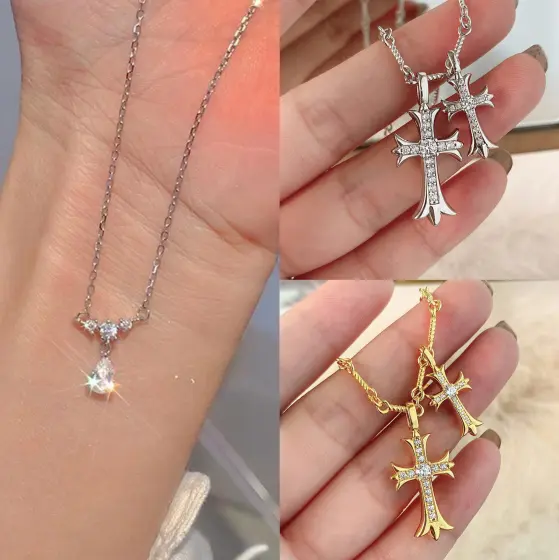 Lymphatic Magnetic Therapy Cross Design Diamond Necklace - Image 17
