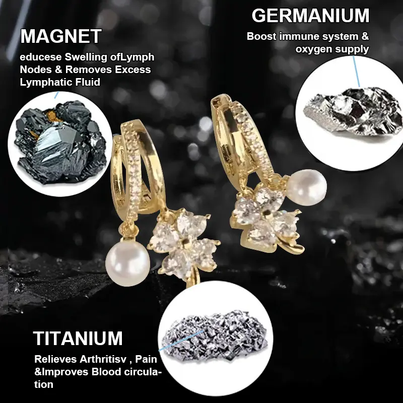 Four-Leaf Clover Lymphvity Magne Therapy Germanium Earrings - Image 3
