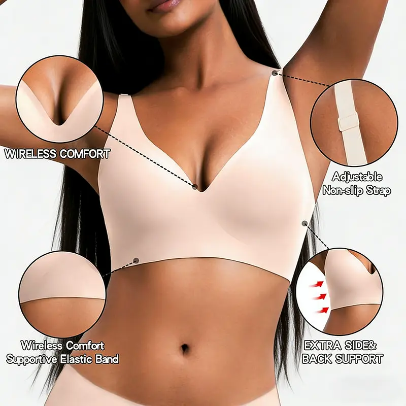 NESLEMY Wireless Push Up Bra for Women - Seamless Deep V Bralette, All-Day Comfort T-Shirt Bra for Everyday Wear - Image 6