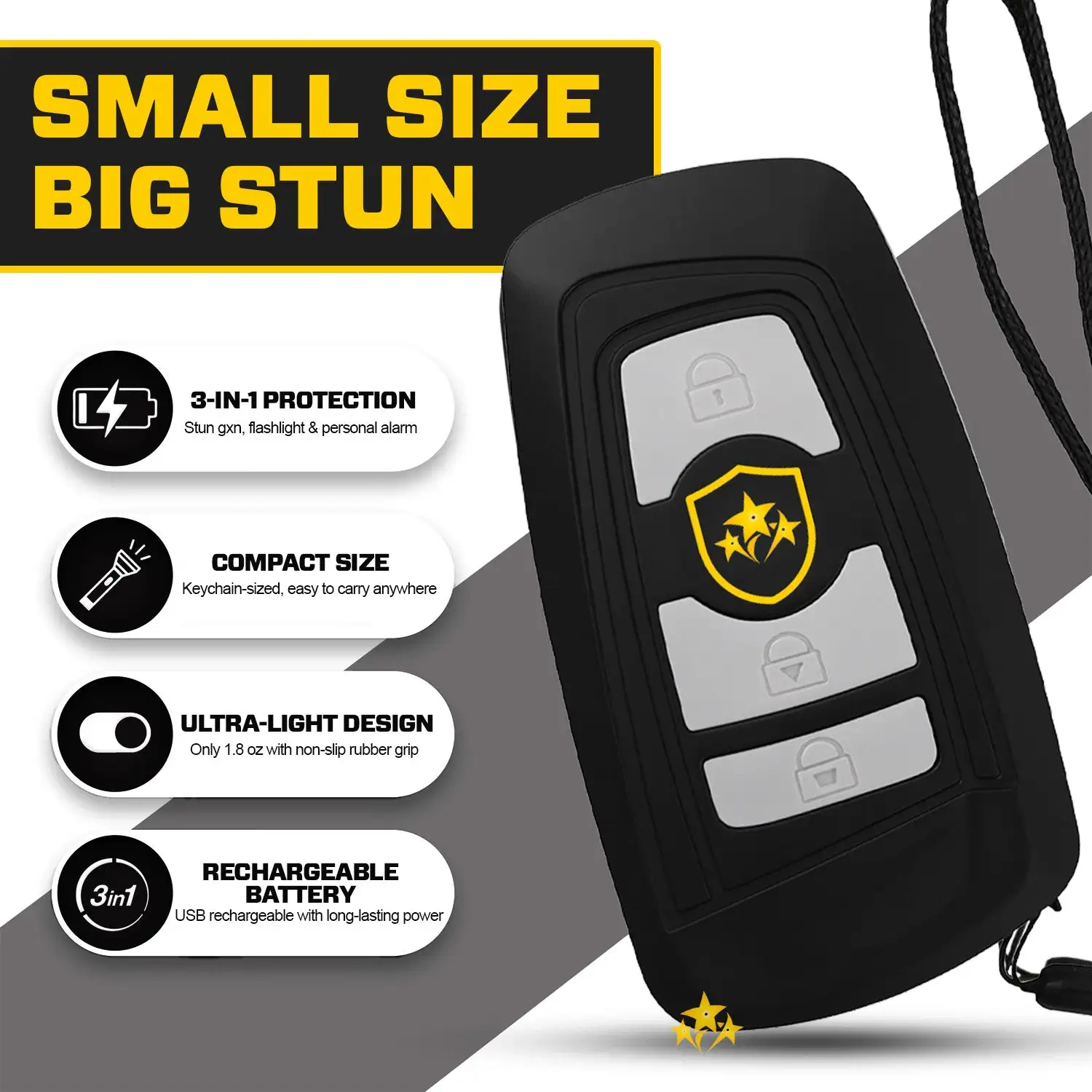 VOLTIC V77 3in1 Stun & Flashlight & Alarm Car Keychain - Image 2