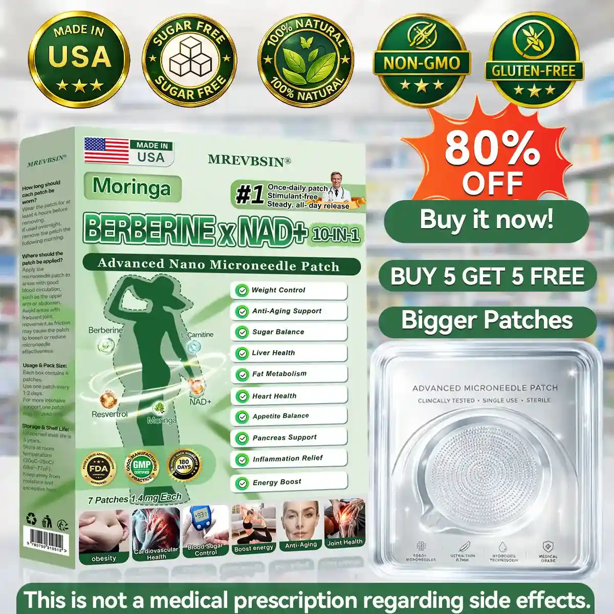 Moringa Berberine × NAD+ 10-in-1 Advanced Nano Microneedle Patch