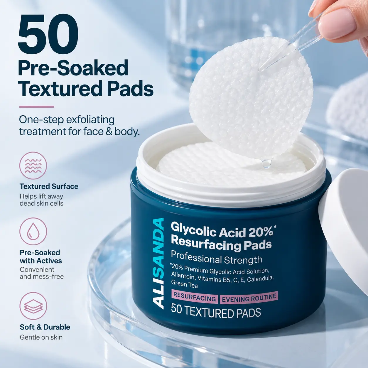 ALISANDA 20% Glycolic Acid Resurfacing Pads - Image 2